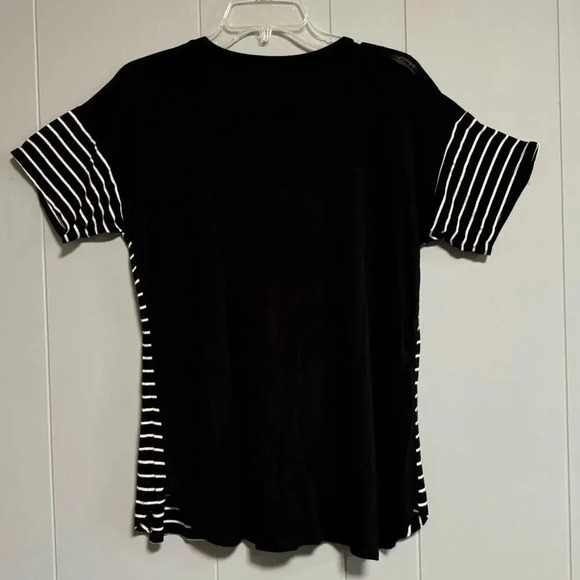 NICOLE MILLER Black and White Stripe Short Sleeve T-Shirt Size Medium - Picture 3 of 4